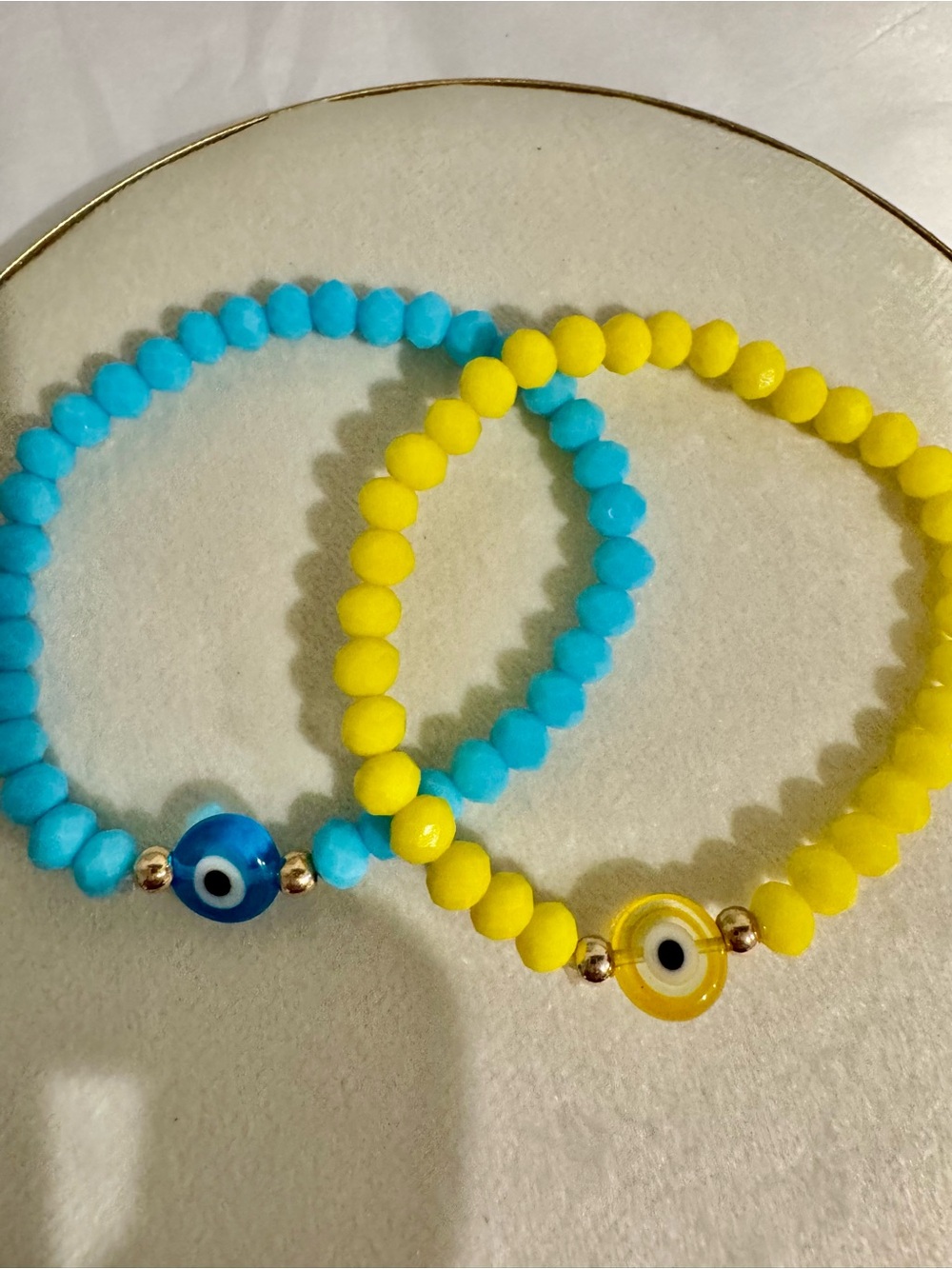 Kids Beaded Evil Eye Bracelets - Blue & Yellow
